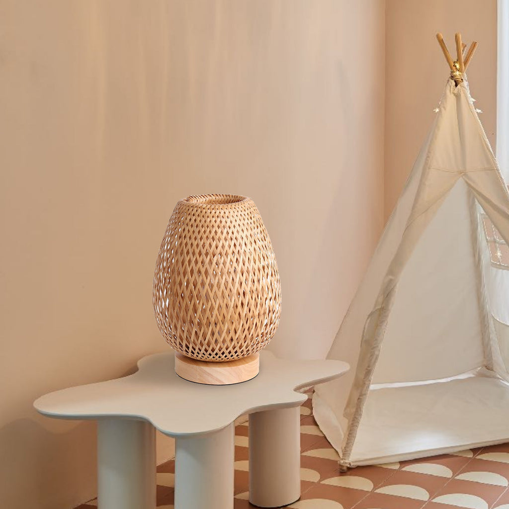 Bamboo Weaving Table Lamp Eye-Caring Bedroom Bedside Night Light