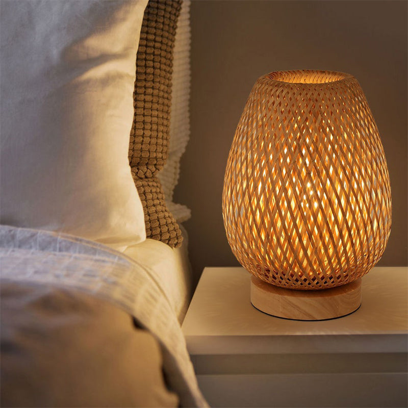 Bamboo Weaving Table Lamp Eye-Caring Bedroom Bedside Night Light