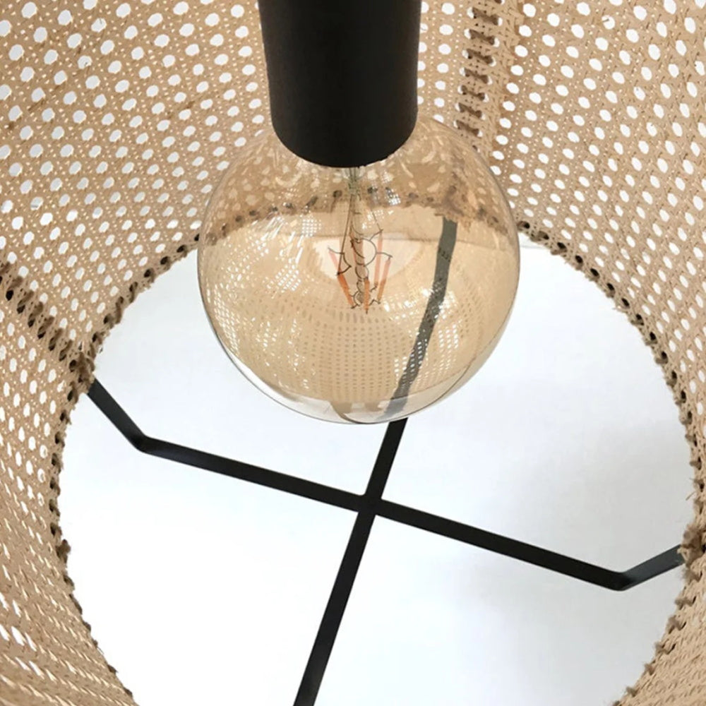 Boho Rattan Pendant Light Fixture Modern Rustic Chandelier Jute Rope Home Decor