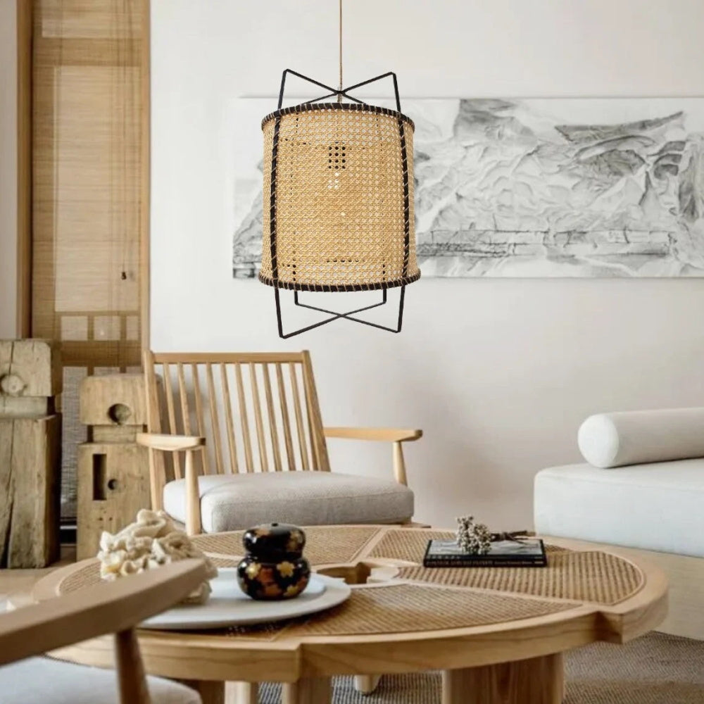 Boho Rattan Pendant Light Fixture Modern Rustic Chandelier Jute Rope Home Decor