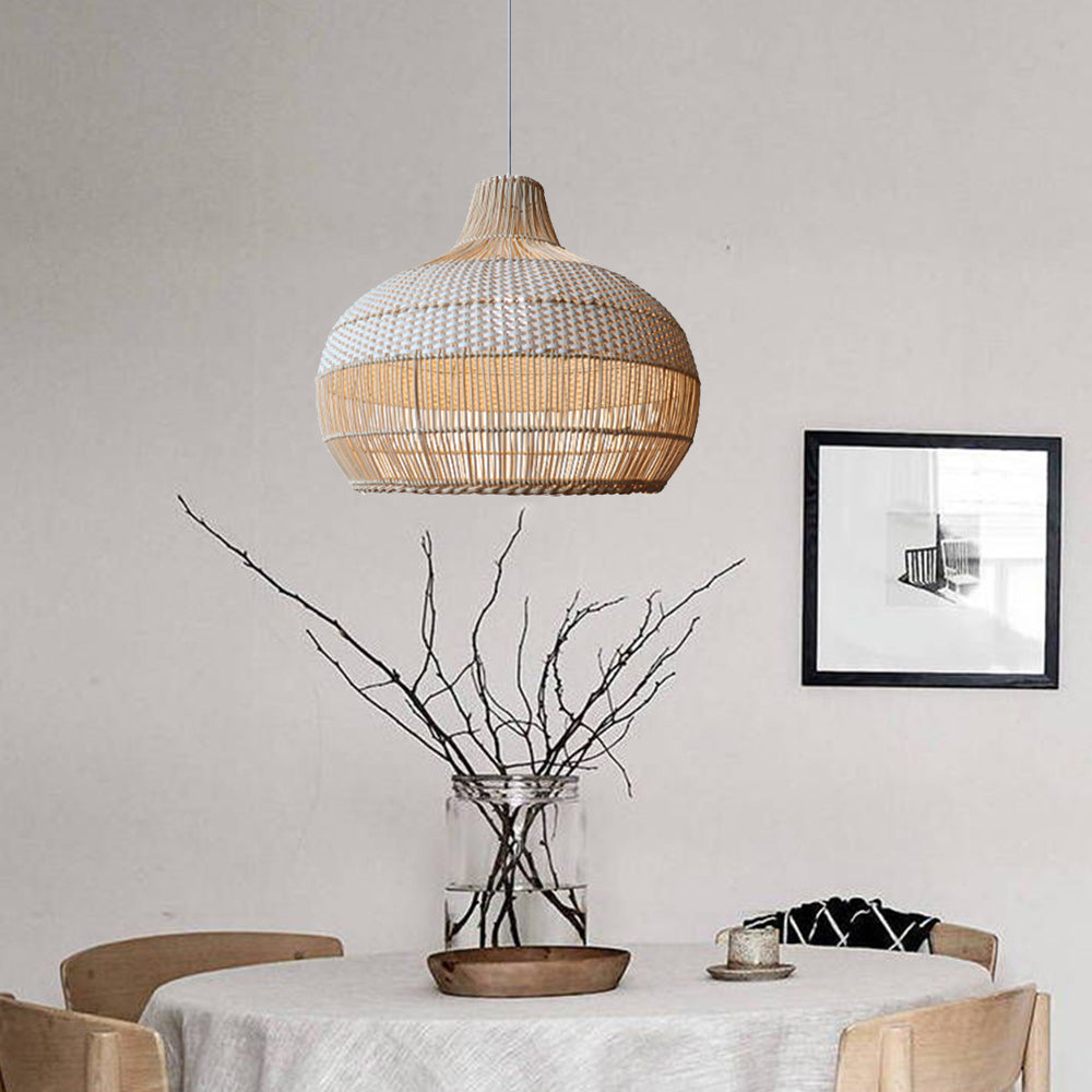 Handwoven Rattan Pendant Light for Kitchen Island – Boho Ceiling Lamp