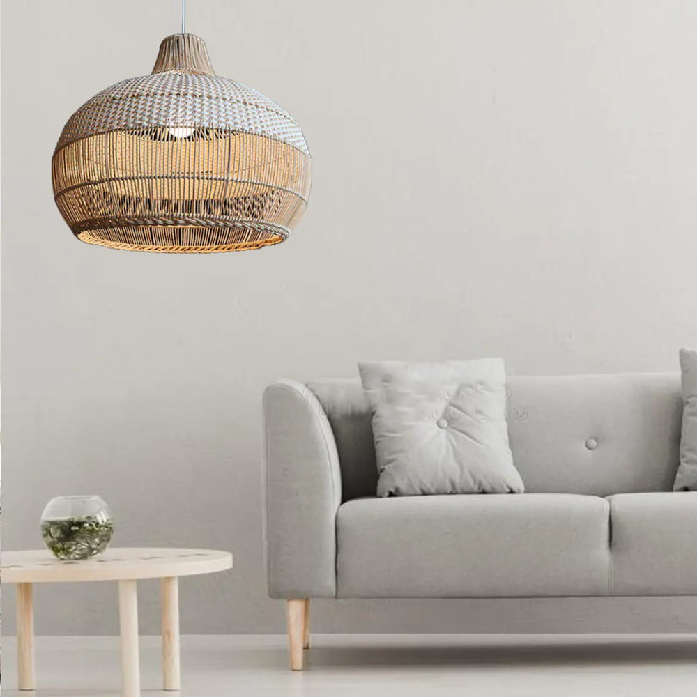 Handwoven Rattan Pendant Light for Kitchen Island – Boho Ceiling Lamp