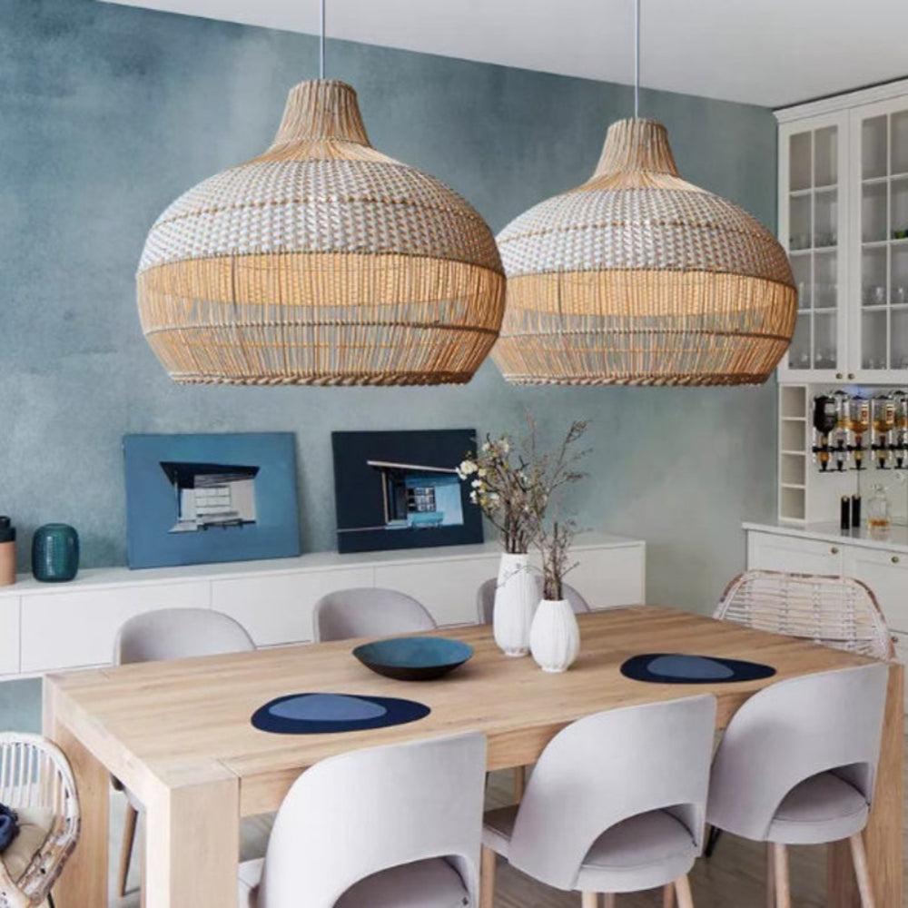 Handwoven Rattan Pendant Light for Kitchen Island – Boho Ceiling Lamp