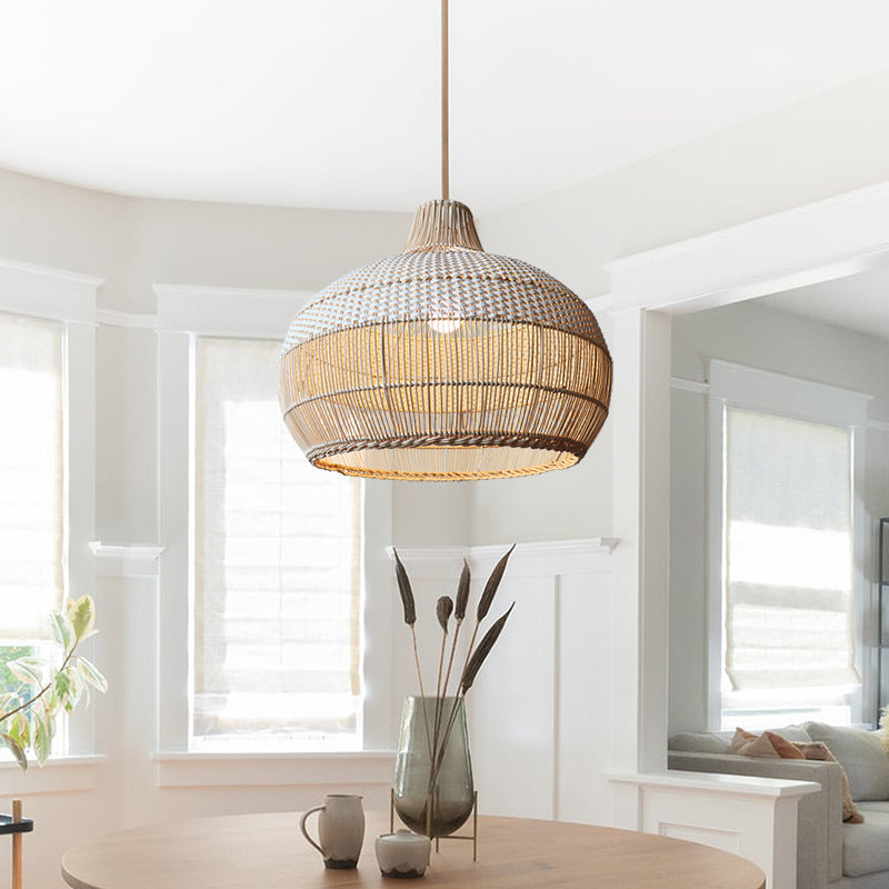 Handwoven Rattan Pendant Light for Kitchen Island – Boho Ceiling Lamp