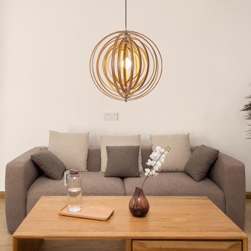 Handcrafted Wood Round Globe Pendant Lampshade
