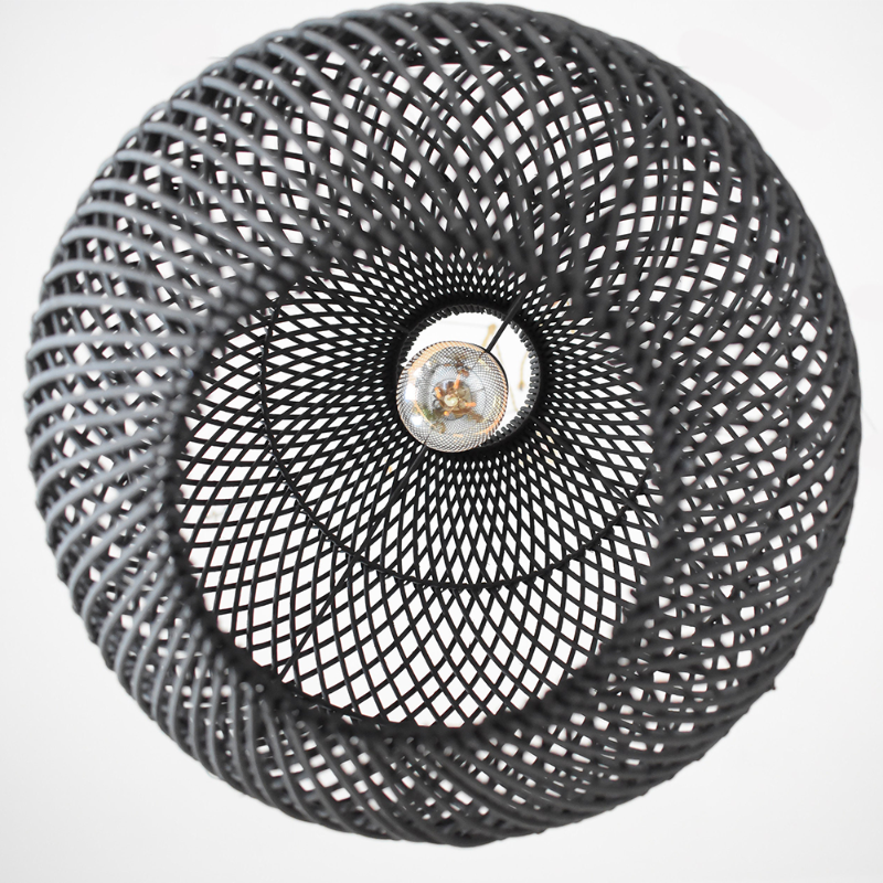 Classic Farmhouse Black Rattan Handwoven Pendant Light