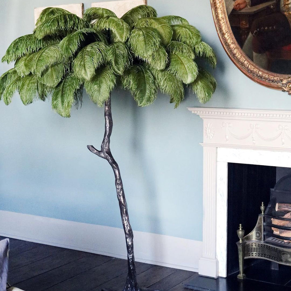 Luxury Ostrich Feather Brass Floor Lamp