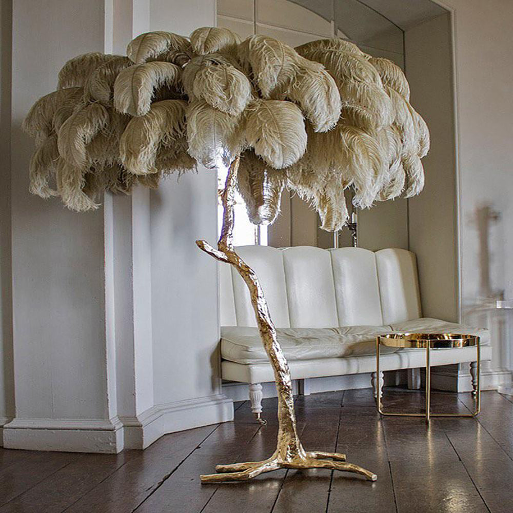 Luxury Ostrich Feather Brass Floor Lamp