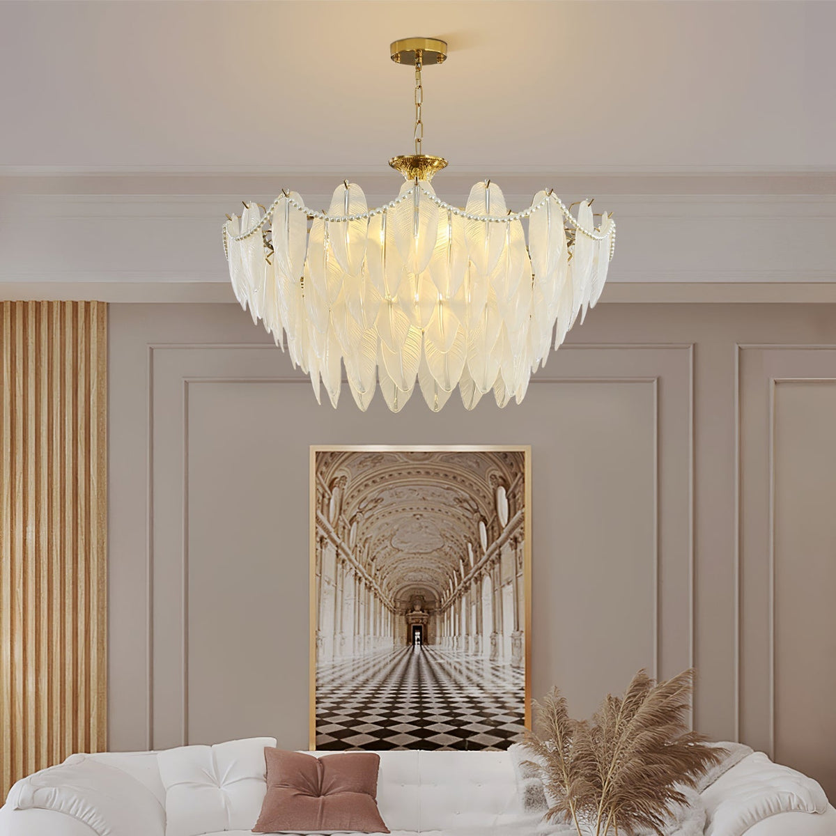 Luxury Modern Minimalist Living Room Shade Feather Chandelier