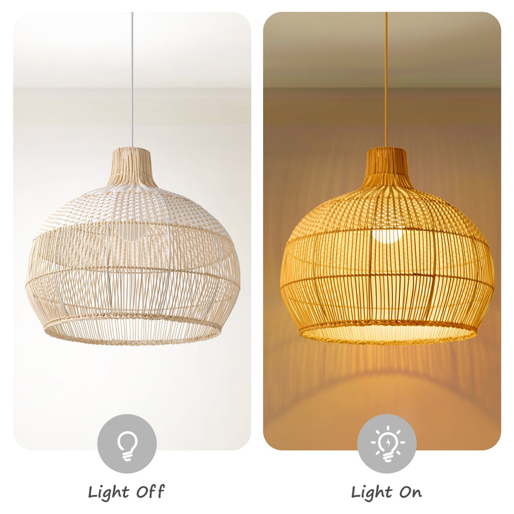 Handwoven Rattan Pendant Light for Kitchen Island – Boho Ceiling Lamp